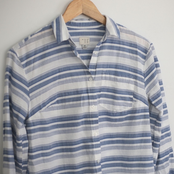 A New Day Striped Button Up Blue Blouse - Picture 5 of 8